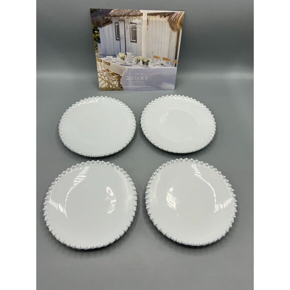 Costa Nova Set Of 4 Beaded Appetizer Plates White Portugal Stoneware 6.5-Inch - Picture 2 of 8